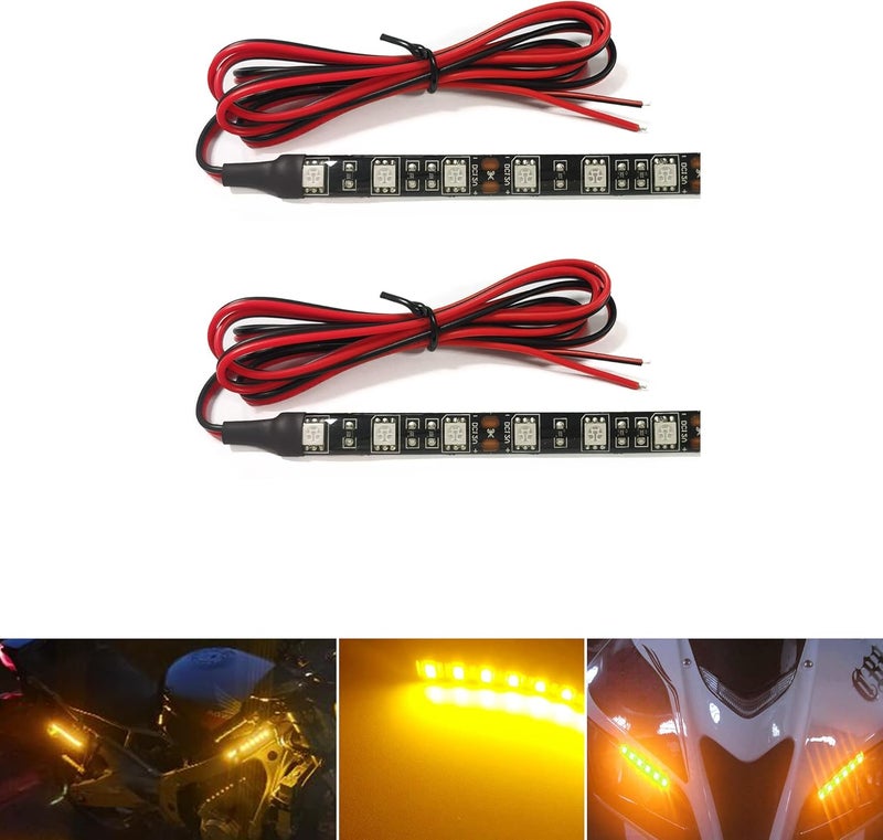 NBWDY Universal 2pc 4in Motorcycle LED Turn Signal Light Amber LED Strip Light Bar for Motorcycle Car Scooter ATV UTV Golf cart Front Rear Turning Indicator Lights Blinker Tail Running Light - Image 1